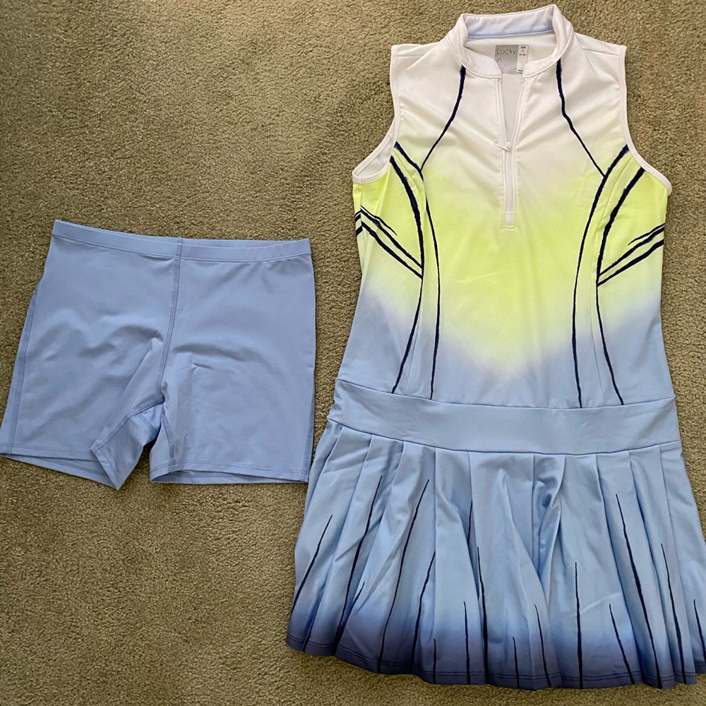 Lucky in Love Gradient Tennis Dress and Shorts Set - Blue and Yellow